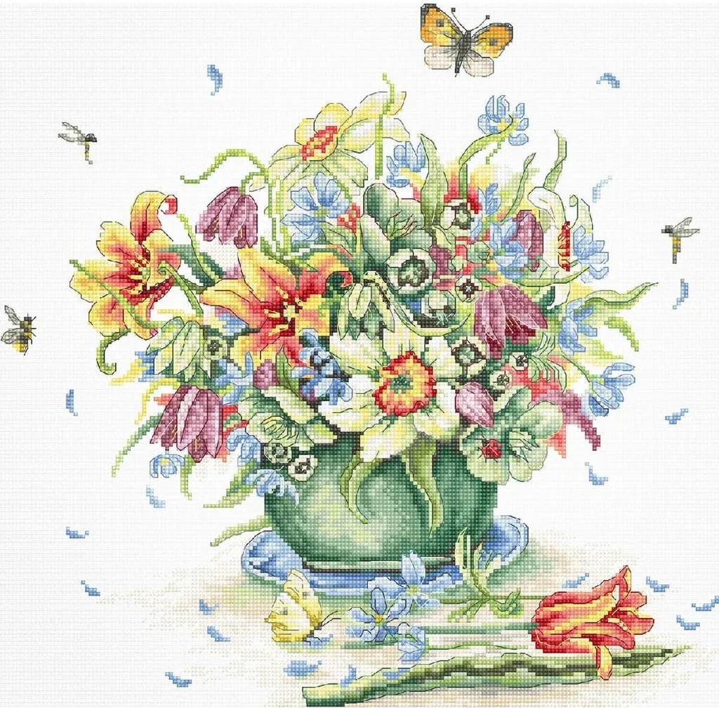 Tableau à Broder Floral pour Décoration Maison - Kit Bouquet d'Avril
