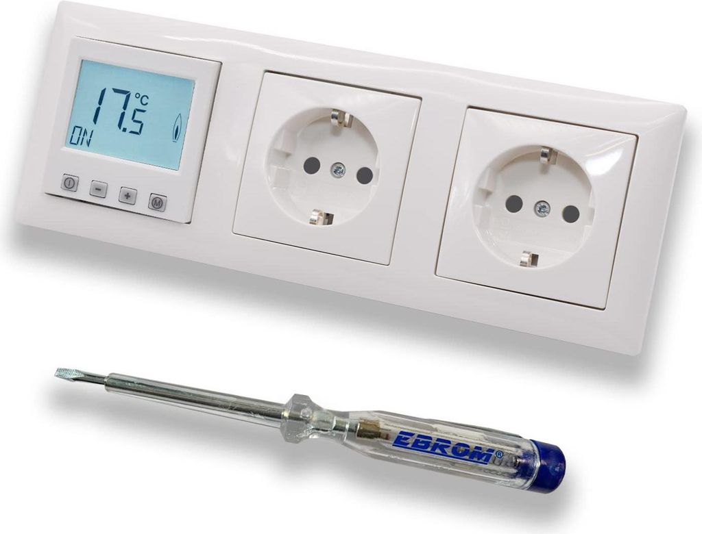 Halmburger Raumthermostat Raumtemperaturregler ERD-55rg DIGITAL in Busch Jäger Balance SI alpinweiß + 2 x Steckdose mit Berührungsschutz + EBROM...