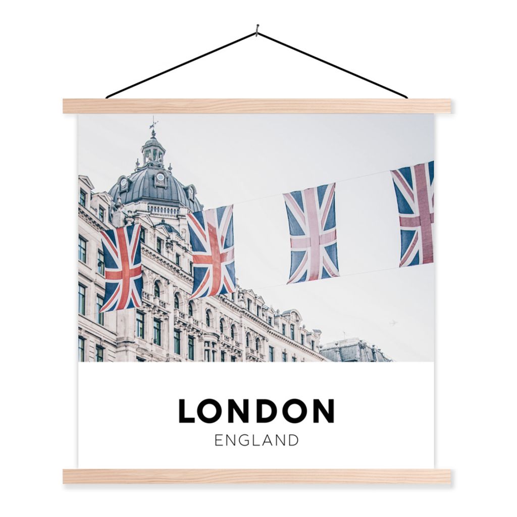 MuchoWow Textilposter London - Flagge - England 120x120 cm mit holzfarbenen Rahmen - Textil-Poster