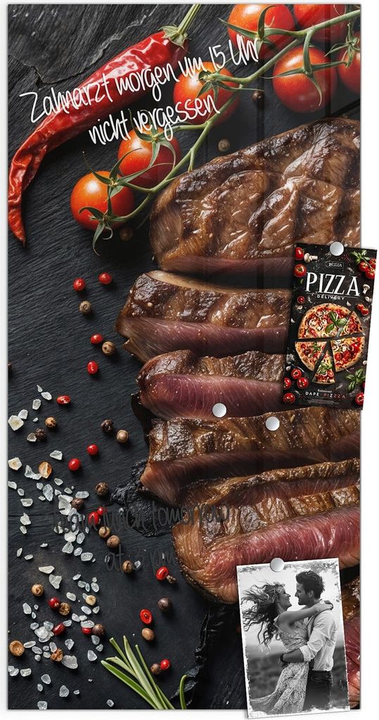 Magnettafel 50x100cm Pinnwand Whiteboard beschreibbar - Gegrilltes Steak Teller