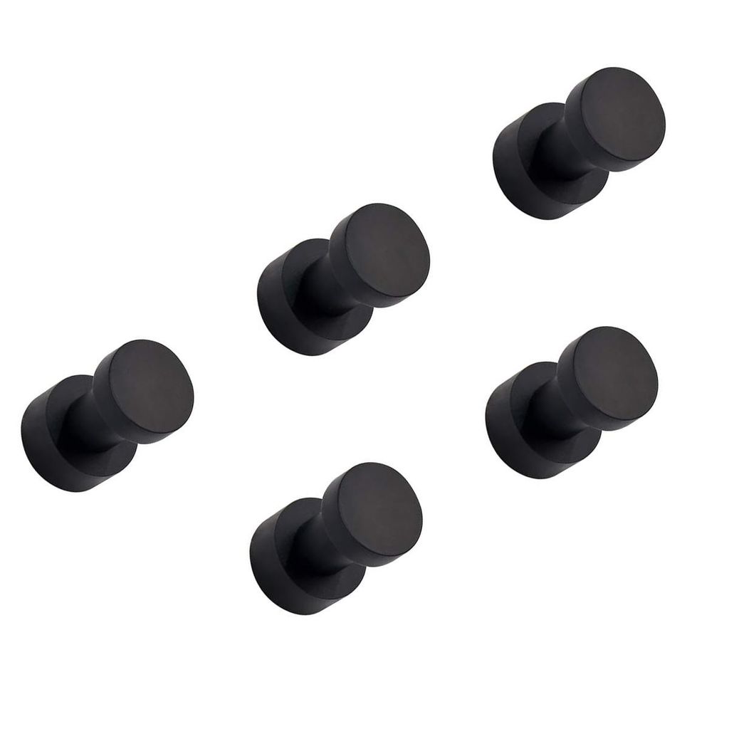 Handtuchhalter & -haken, Matt Schwarze Handtuchhaken - Set mit 5 Stück, Rostfreie Metall-Wandhaken für Bad & Küche, Selbstklebend oder zur Wandm...