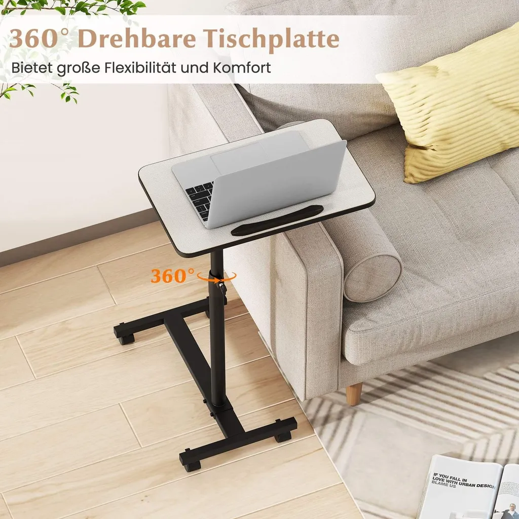 Bureau de lit nomade gris, table d'appoint ajustable et pivotante - Série Home - 5