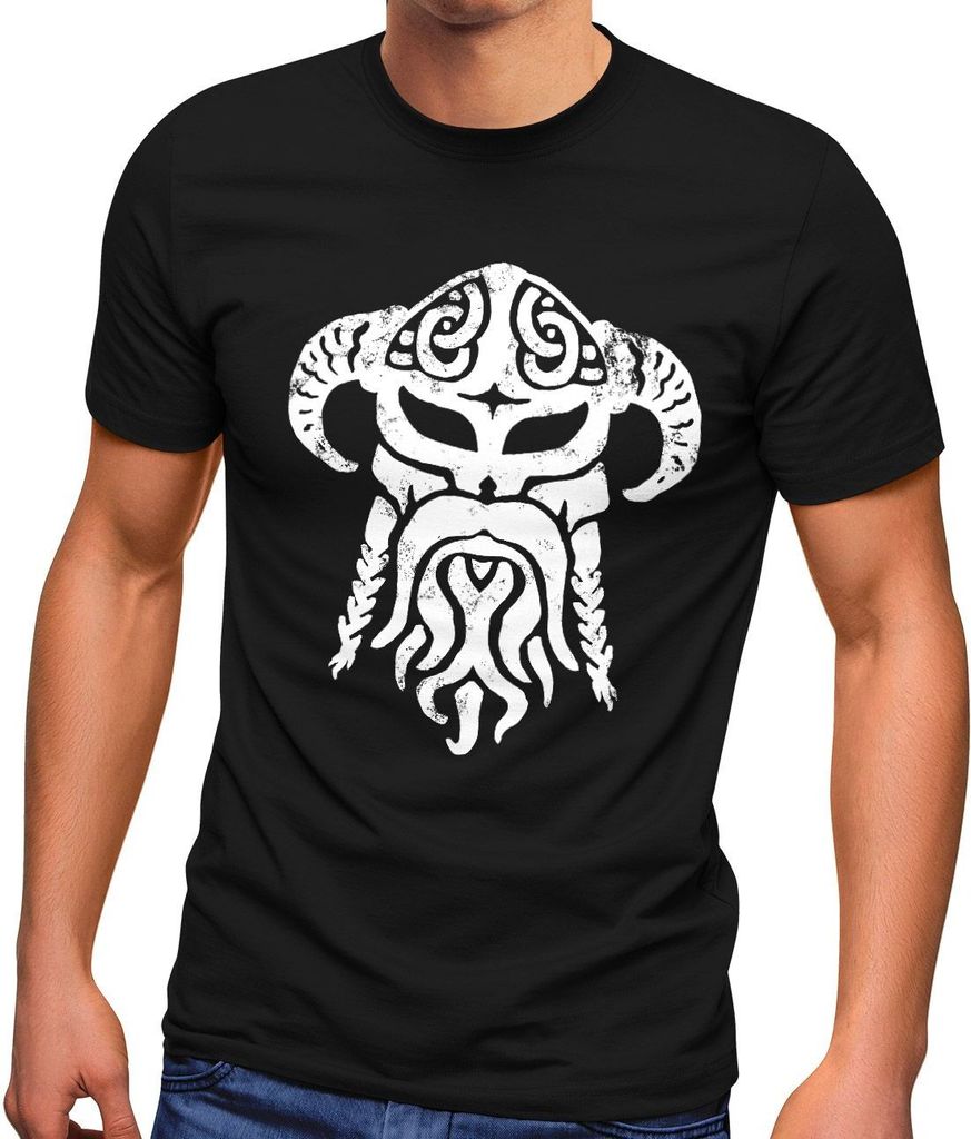 Herren T-Shirt Viking Wikinger Helm Nordmänner Bart Beard Fashion Streetstyle Neverless schwarz XS