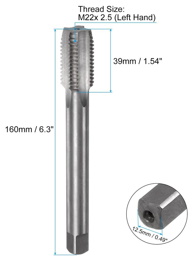 Metrisches Gewindebohrer M22 x 2,5 H2 Linksgewinde 160mm Extra langer gerader Fl?ten-Gewindefr?ser Gewindeschneidwerkzeug
