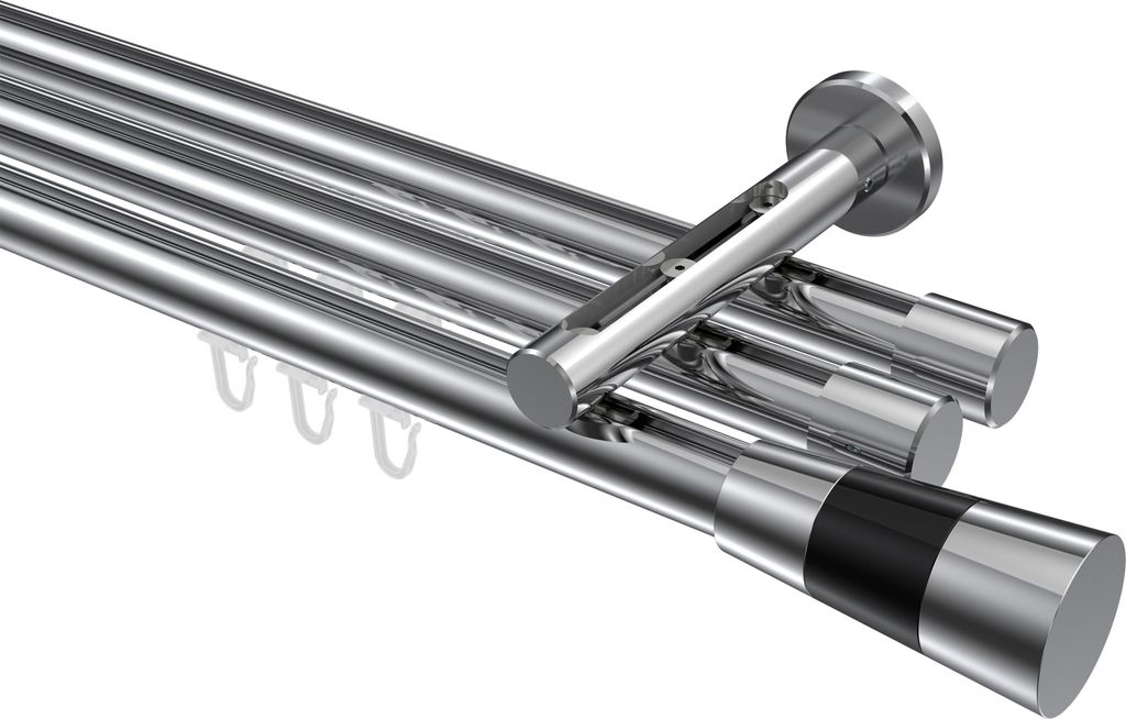 Interdeco Innenlaufstange / Gardinenstange mit Innenlauf Chrom, Typ Siteno Tanara (Konus Bicolor), 20 mm Ø 3-läufig, 520 cm