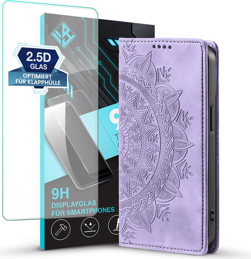 Mandala Handyhülle für Xiaomi Redmi 15 / 15 5G RFID Schutz Klapphülle Case Cover Design Schutzhülle mit 9H Displayglas Farbe: Violett