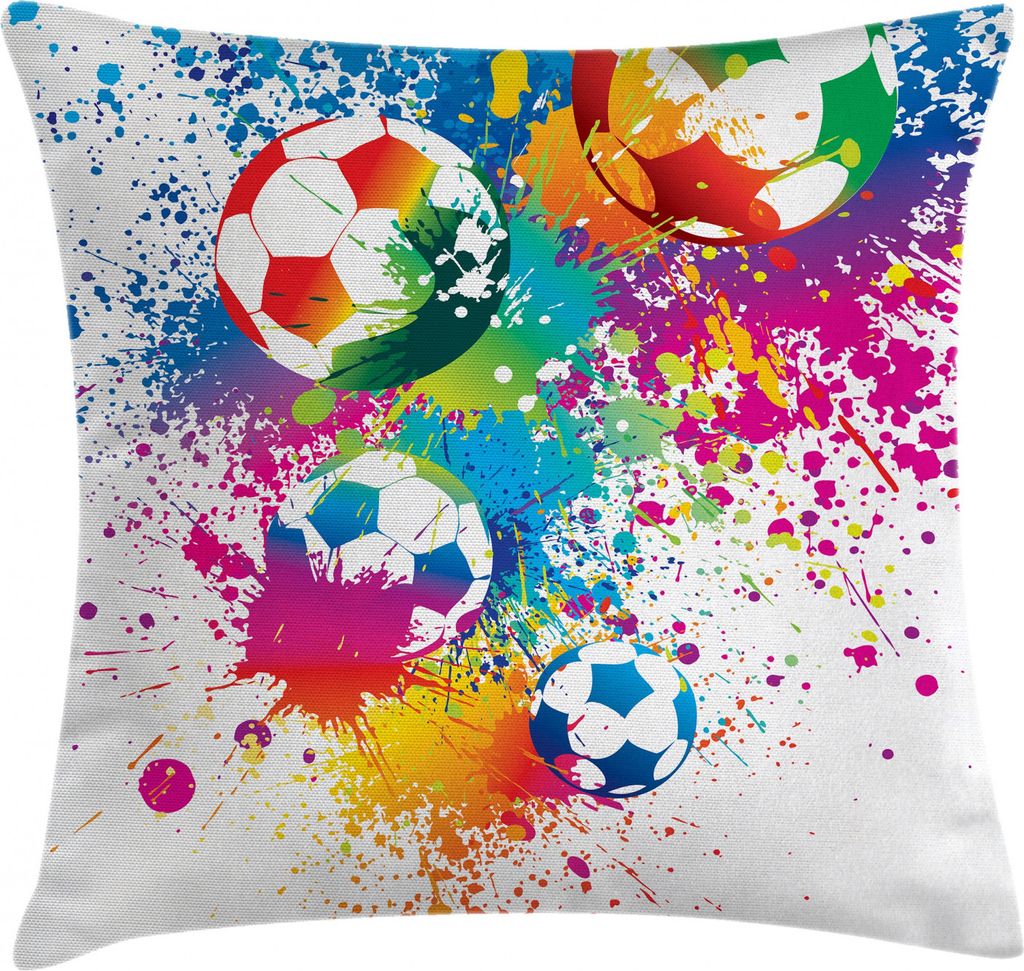 ABAKUHAUS Fußball Kissenbezug, Bunter Spritzer Ball, Digitaldruck Wasser Resistent Farbfest mit Reißverluß und Waschbarer Kissenhülle, 45 x 45 ...