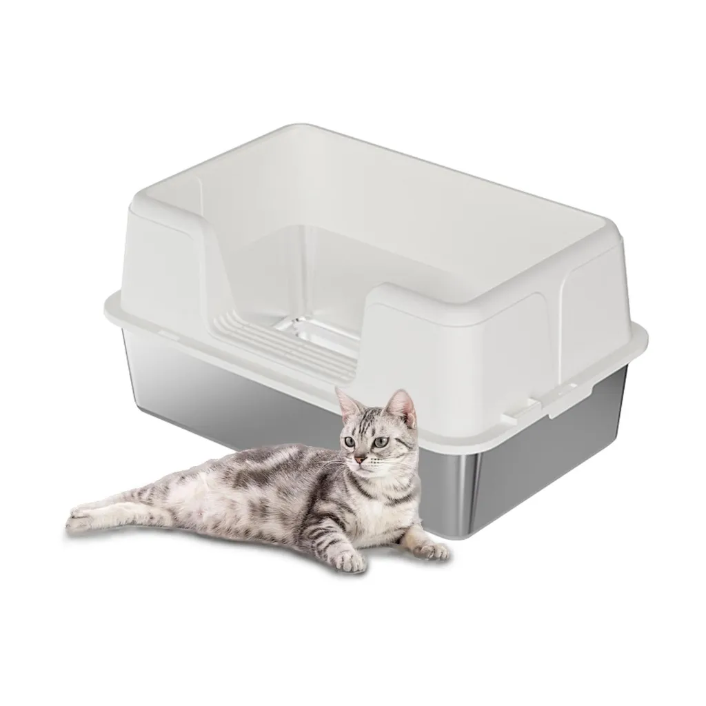 Bac à litière en acier inoxydable blanc 50x35x26.5 cm avec tapis et pelle
