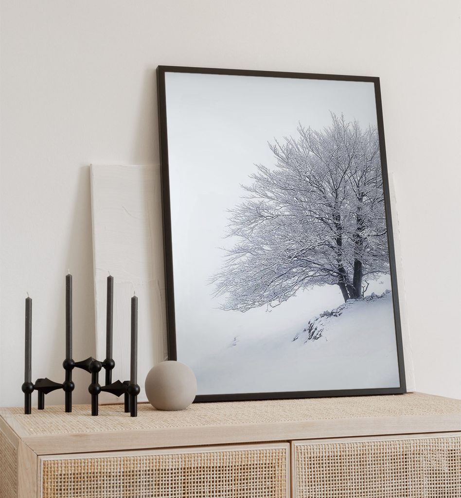 Poster Verschneiter Baum, groesse_poster:40x50 cm, groesse_rahmen:birke 40x50 cm