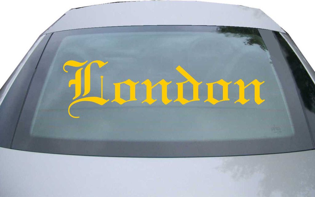 Indigos UG - Aufkleber Heckscheibe & Motorklappe DE6643 - gold - 600x171 mm - London - Auto Scheiben Fenster Heckklappe Tuning Racing JDM - Die cut