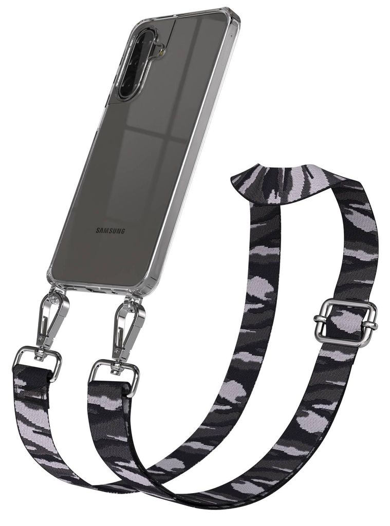 EAZY CASE Handykette - Verstellbarer Trageriemen kompatibel mit Samsung Galaxy A17, Handykordel mit transparenter Silikon-Hülle, Karabiner Silber,...