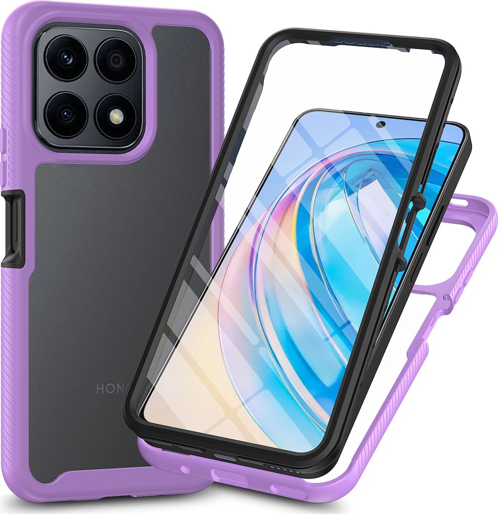 Honor X8A Hülle, Bumper mit Eingebautem Displayschutz 360 Grad Komplettschutz Schutzhülle für Honor X8A Lila