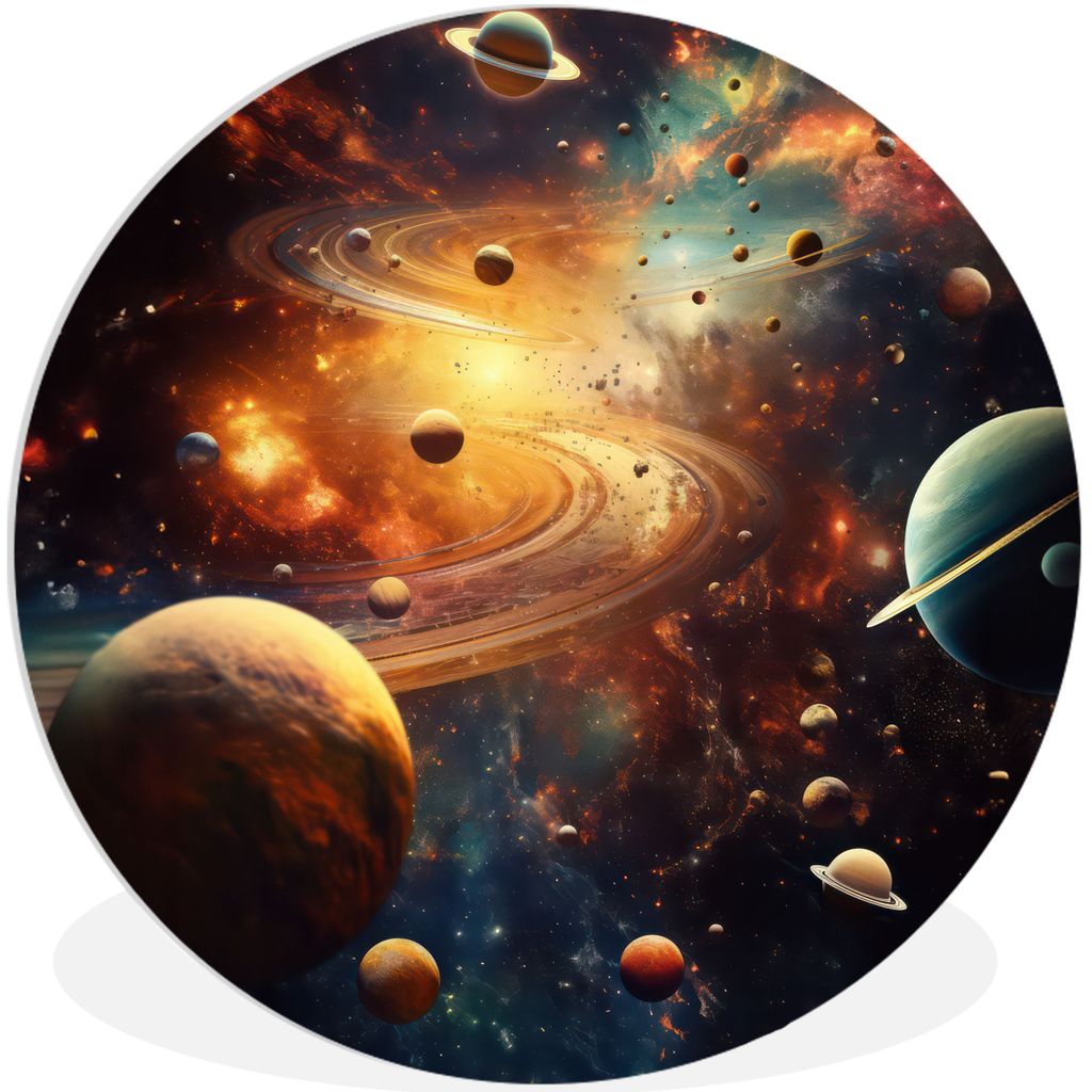 MuchoWow Rundes Wandbild - Runde Bilder Galaxie - Weltraum - Neon - Planeten Ø 90 cm Kreis Wanddekoration Kunststoff - Wandkreis - Wandschmuck -...