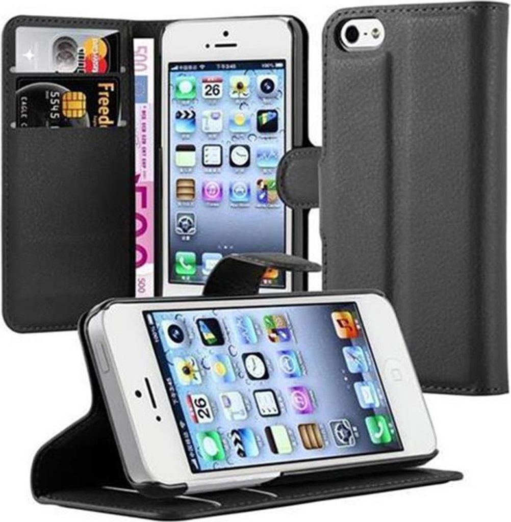 Cadorabo Hülle für Apple iPhone 5 / 5S / SE 2016 Schutz Hülle in Schwarz Handyhülle Etui Case Cover Magnetverschluss