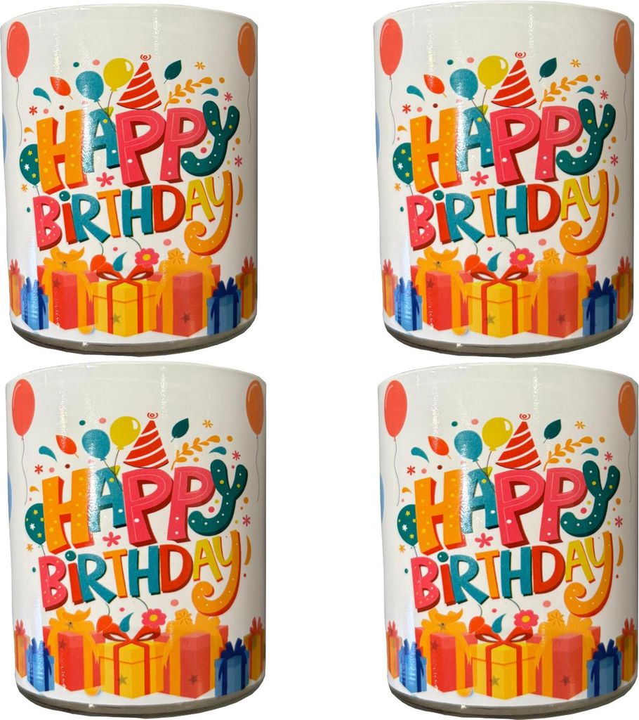 Candelo 4er Set Hochwertige Geburtstagskerzen im Glas Ambiente – Happy Birthday Kerze – 8 x 7cm - 10 Std Brenndauer – Windlicht ohne Duft –...