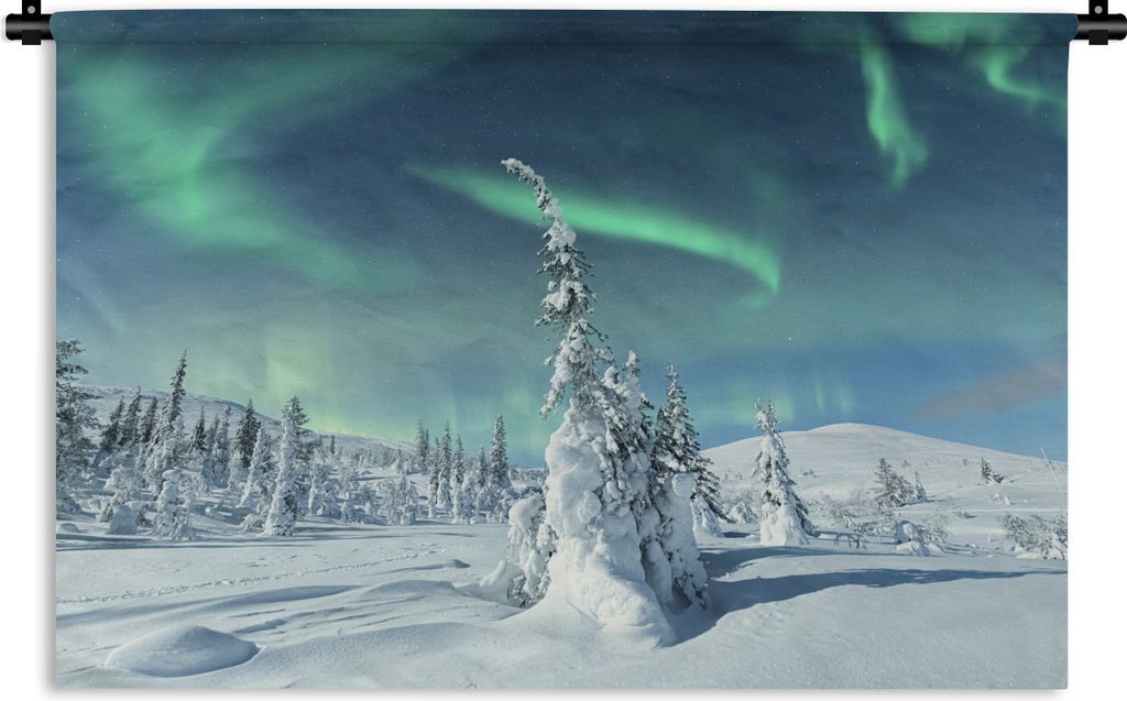 MuchoWow Wandteppich Wandbehang Nordlicht - Schnee - Landschaft - Winter - Höhle 120x80 cm Tapisserie Dekoration Wandtuch - Wanddekorationen - W...