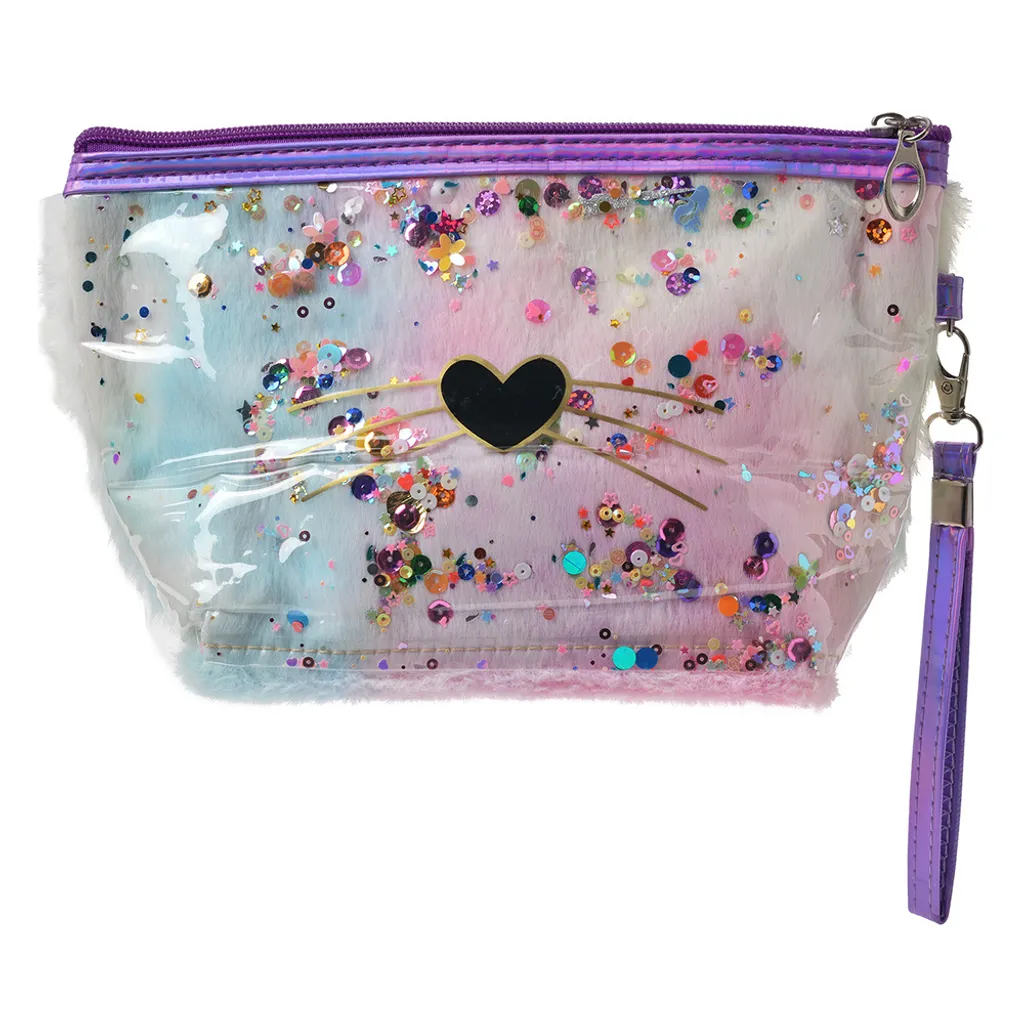 Clayre & Eef Borsa da toilette da donna Cuore 23x13 cm in poliuretano viola