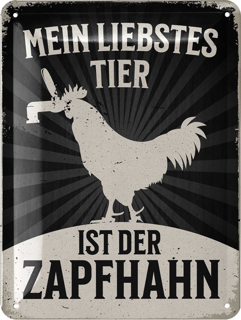 LANOLU retro Blechschild ZAPFHAHN, lustiges Sprüche Bier Schild als Partykeller Deko, Kneipen, Irish Pub, Bar Dekoration aus Metall, 15x20cm