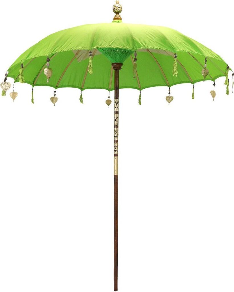 Bali Sonnenschirm Balinesischer Schirm Garten Baumwolle Sonnenschutz Handarbeit Retro Vintage Dekoschirm 2-teilig ca.180 cm, Farbe:Hellgrün