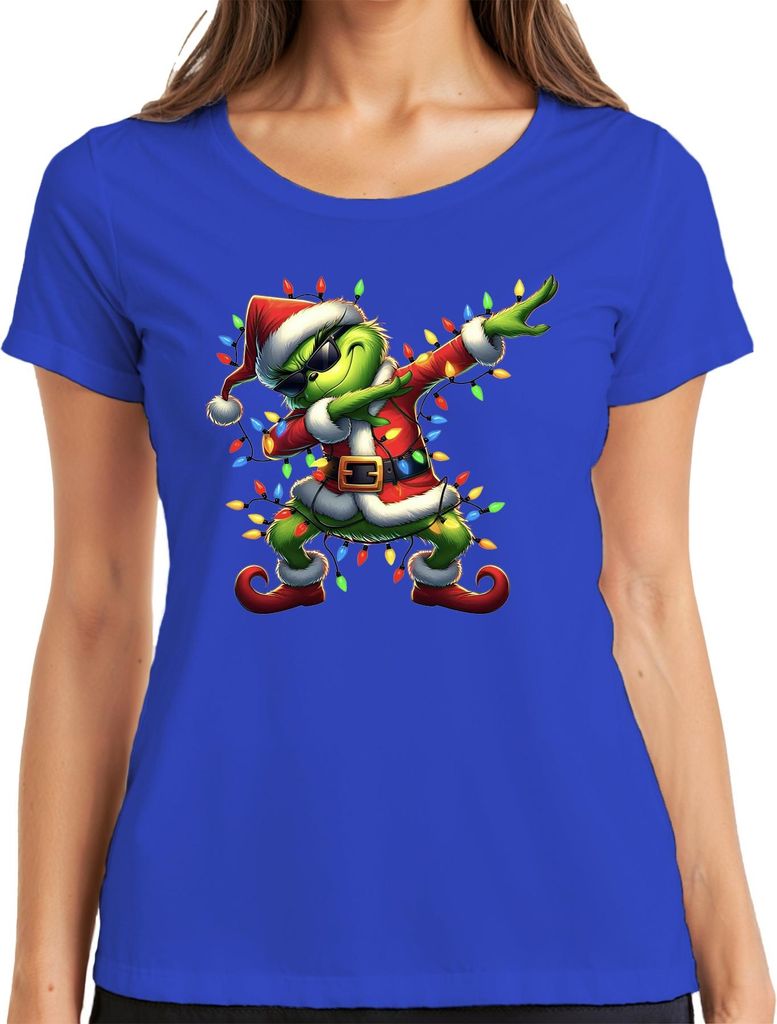 Grinch Dabbing Weihnachten Santa Lichterkette Lustig Geschenk Damen T-Shirt, Blau, 3XL