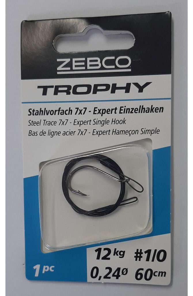 Zebco Trophy Stahlvorfach Einzelhaken Raubfisch 7x7 60cm 12kg
