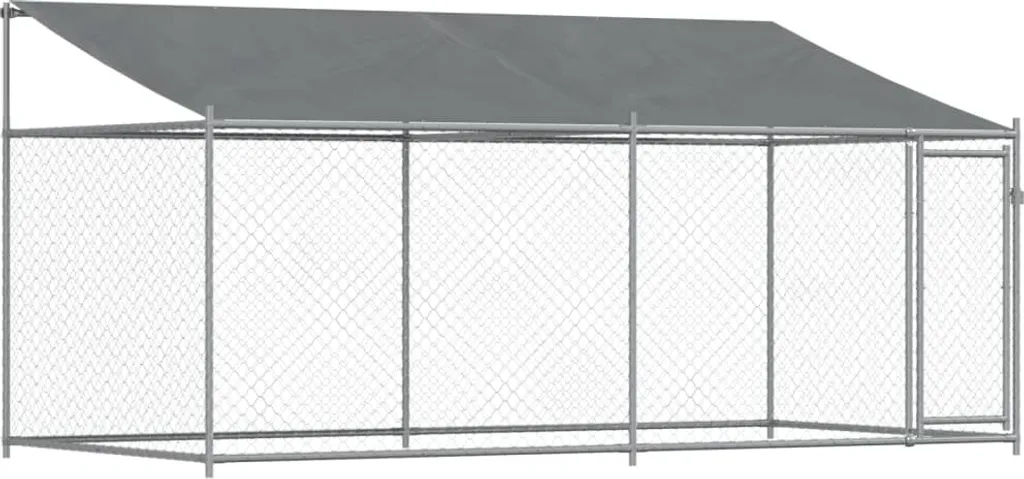 Chenil anti-évasion 4x2x2 m avec toit gris en acier pour extérieur