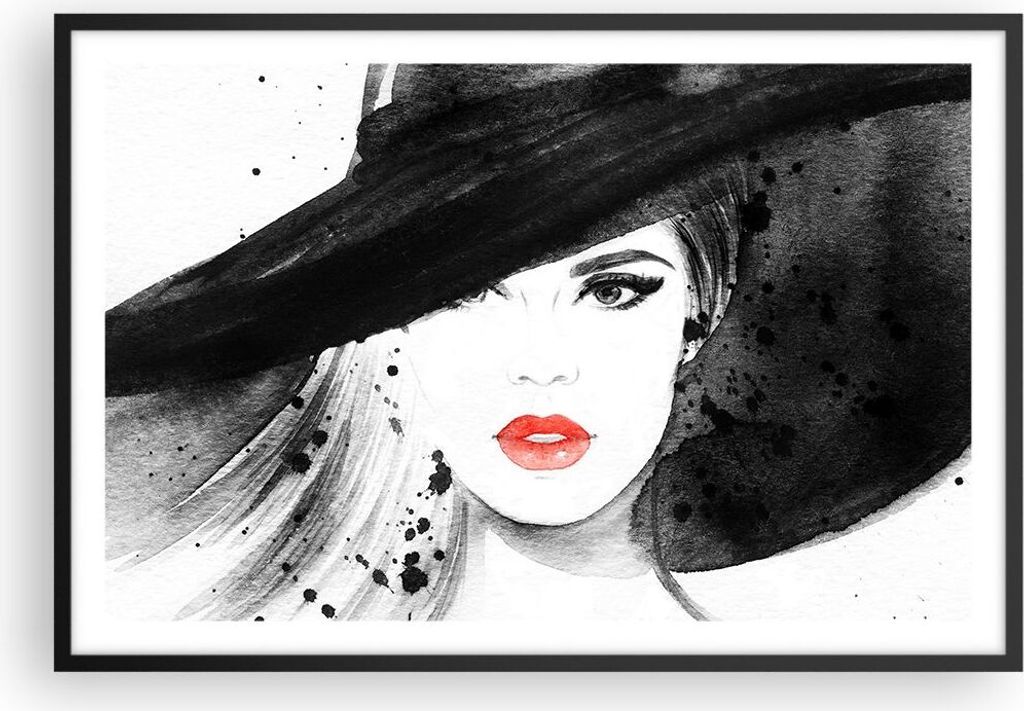 Gerahmtes Poster - Schwarzer Rahmen - Frau Gesicht Lippen - 91,5x61 cm - Wand Bild - Wanddeko - Wandbilder - Kunstposter - Wandposter - Bilderrahme...