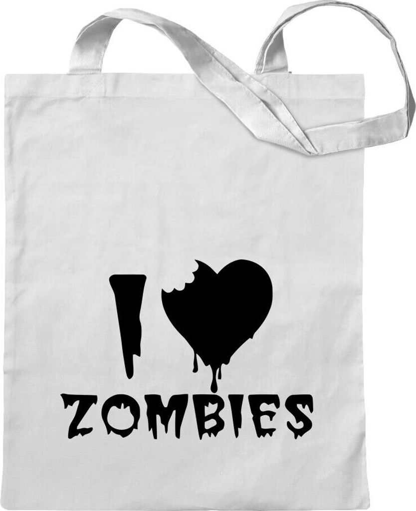 Kiwistar - Baumwolltasche - weiss - I love Zombies - Tragetasche Stoffbeutel Umhängetasche langer Henkel