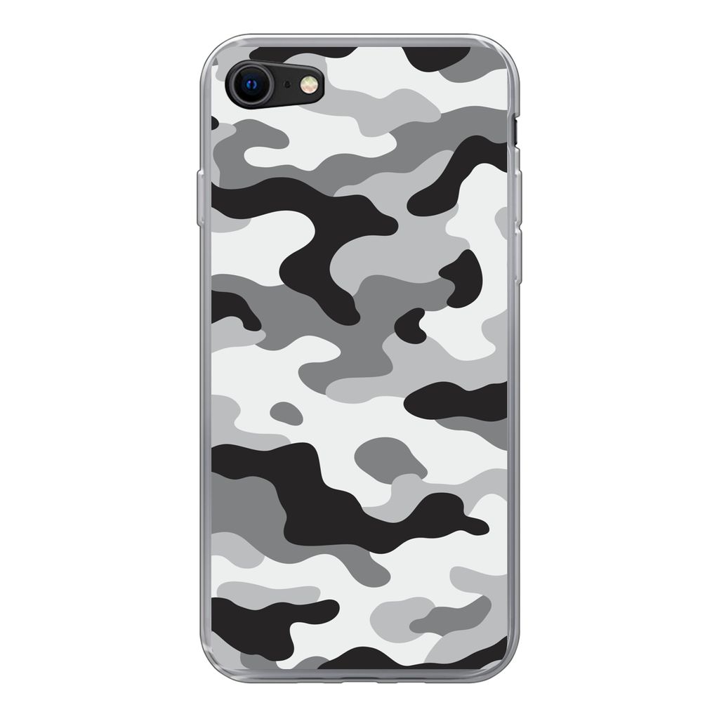 MuchoWow Handyhülle Schutzhülle Hülle für iPhone SE 2022 Schwarz-weißes Camouflage-Muster Silikon Softcase Handy Hülle - Schutzhülle
