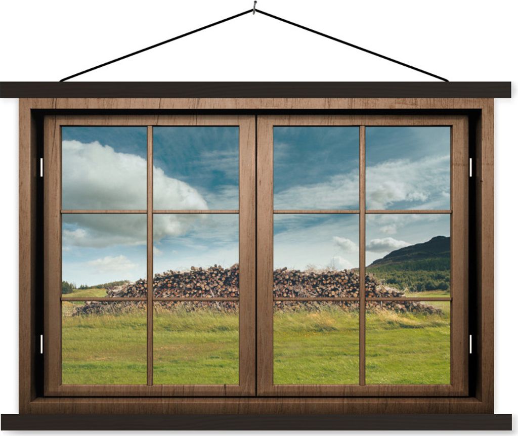 MuchoWow Textilposter Durchsichtig - Gras - Holz 120x80 cm mit schwarzem Rahmen - Wanddeko