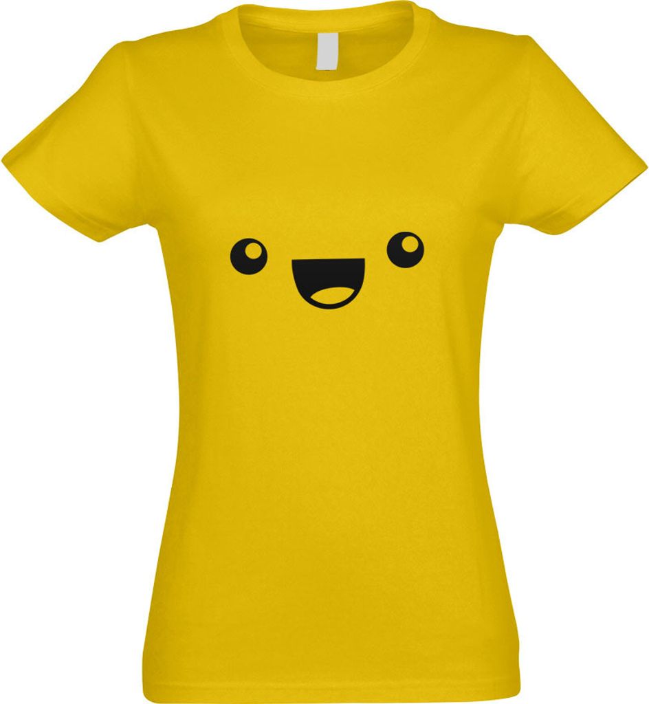 Kiwistar - T-Shirt tailliert - Damen - gelb - Lachendes Gesicht - mit Motiv Bedruckt - Funshirt Design - Sport - Freizeit - Damen - S
