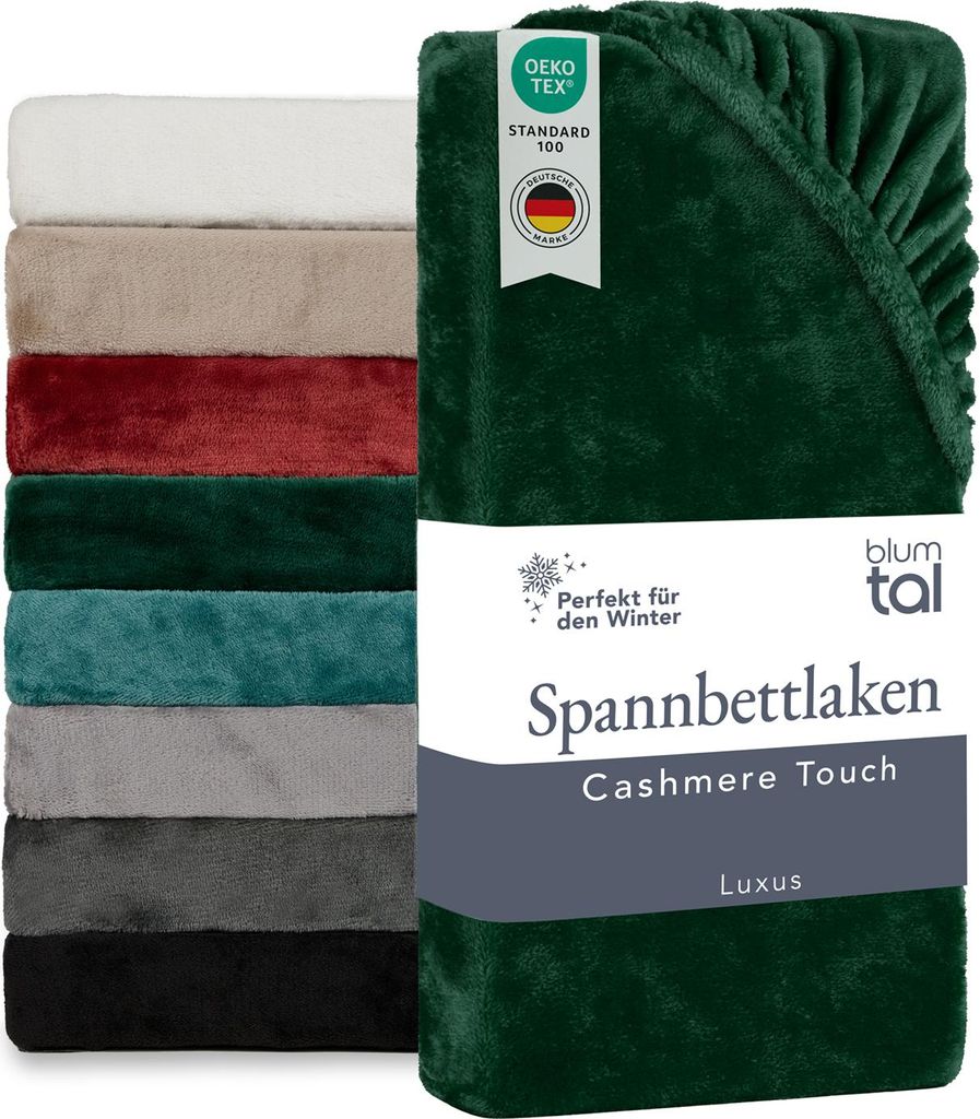Blumtal Spannbettlaken Cashmere Touch 120 x 200 cm Plüsch - 120x200 Bettlaken Cashmere Touch - Spannbettlaken kuschelig flauschig Dunkelgrün