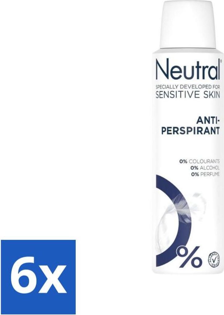 Neutral – Deodorant Spray – Antitranspirant – Empfindliche Haut – 0 % Farbstoff, Parfüm & Alkohol – 150 ml - Vorteilspack - 6 Stücke