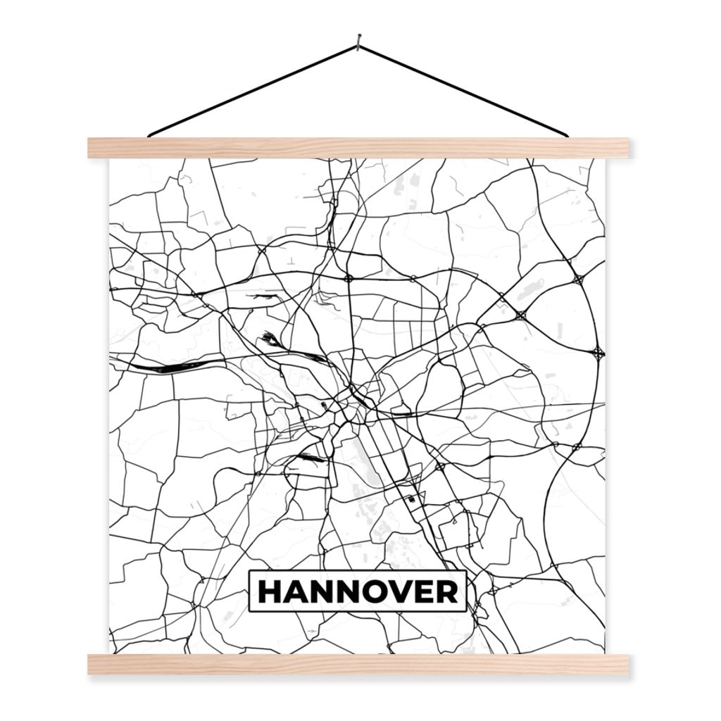 MuchoWow Textilposter Hannover - Karte - Stadtplan 40x40 cm mit holzfarbenen Rahmen - Posterleiste