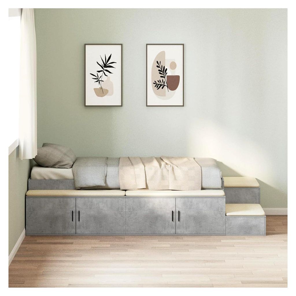 Bettgestell mit Stauraum in Beton Grau 75x190 cm