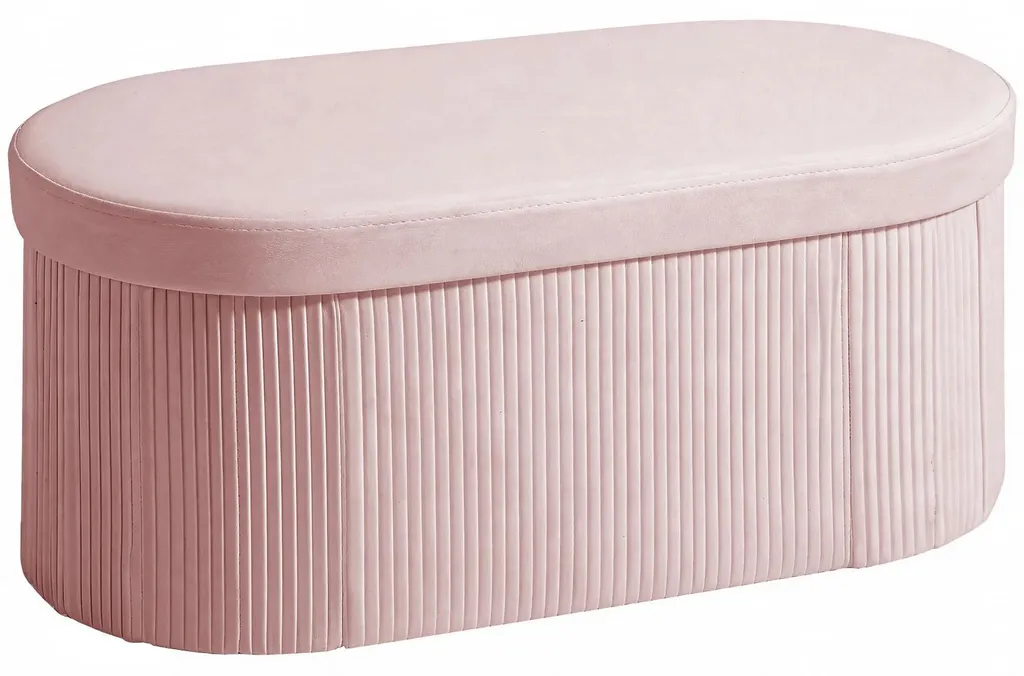Coffre de rangement 72L structure bois velours rose couvercle rembourré