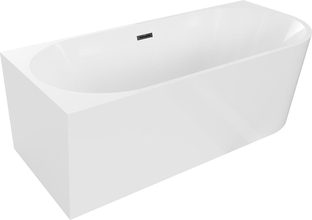 Mexen Mia freistehende Eckbadewanne links 140 x 75 cm, weiß, Überlauf schwarz - 52691407500L-70