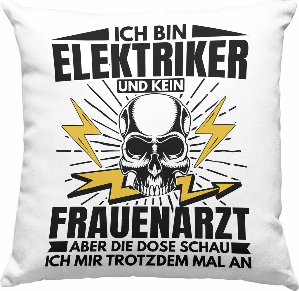 Trendation - Elektriker Deko-Kissen mit Füllung 40x40 Geschenk Elektromeister Lustiger Spruch Männer Geschenkidee Ich Bin Elektriker Kein Frauena...