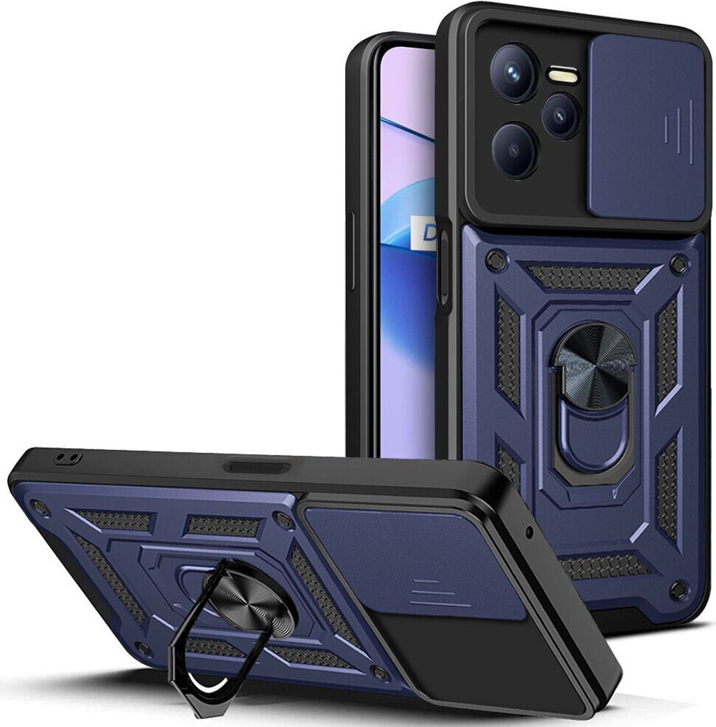 Realme C35 Hülle mit Ring Ständer Halter Dia Kameraschutz TPU PC Schutzhülle für OPPO Realme C35 Blau