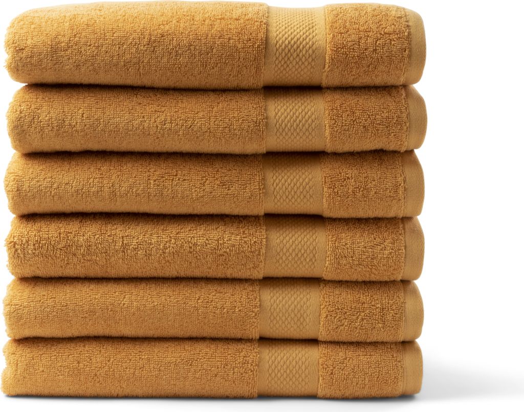 DoubleDry Hotel Kollektion Badetücher Set - 6 Teilig - 100% Baumwolle - 500 g/m² - Weich - 70x140 cm - Ochergelb