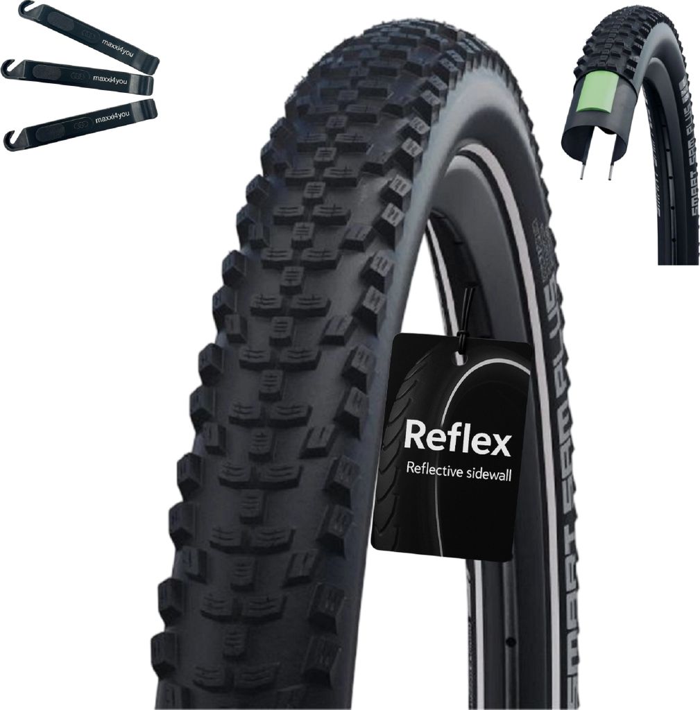Schwalbe SMART SAM PLUS 1 x Performance E-50 Fahrradreifen DD GreenGuard Schwarz/Reflex 57-622 (29 x 2.25") inkl. maxxi4you Reifenheber