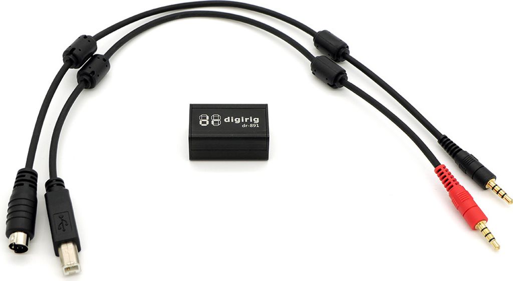 A product shot of a digital modem and cables on a white background.