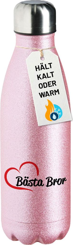 Huuraa Trinkflasche Bästa Bror Hjärta 500ml Pink Edelstahl Wasserflasche Trinkflasche Geschenkidee