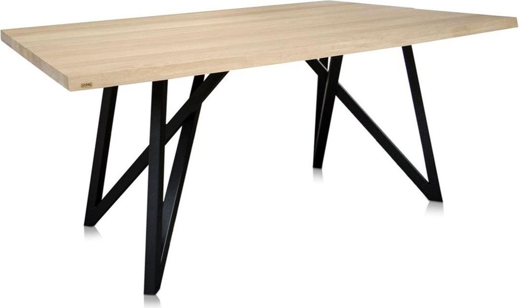 Casa Padrino Luxus Esstisch mit naturfarbener Tischplatte und schwarzen Beinen - Esszimmermöbel
