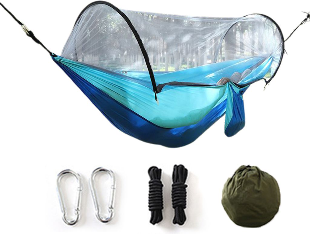 Camping-Hängematte mit Mückennetz, 200 kg, atmungsaktiv, leicht, tragbar, Einzelhängematte mit Baumgurten, einfach aufzubauen, Wanderhängematte...