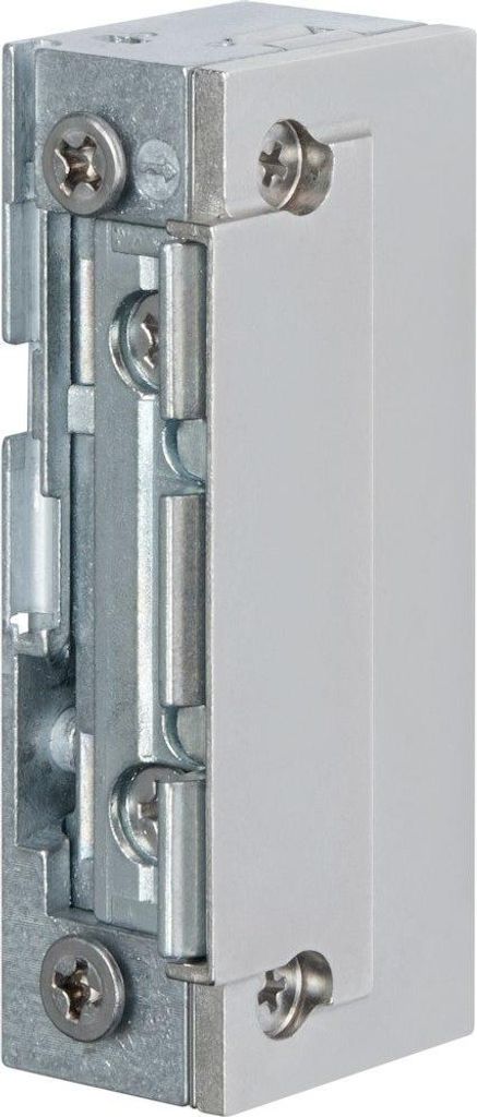 A close-up, angled view of an electric door strike mechanism.