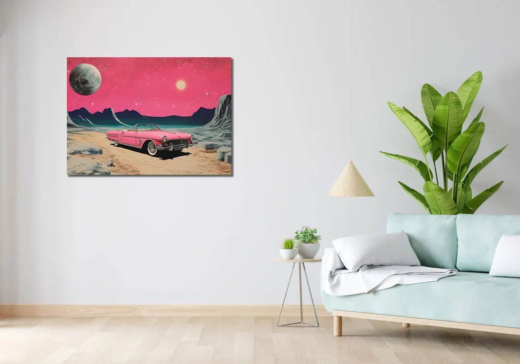 Quadro 100x70cm Cabriolet nello Spazio | Tela Canvas Alta Qualità - 2
