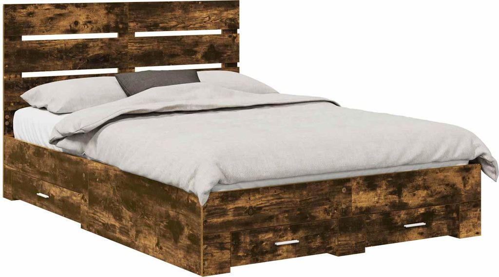 Bettrahmen Geräucherte Eiche 140 x 190 cm Holzwerkstoff