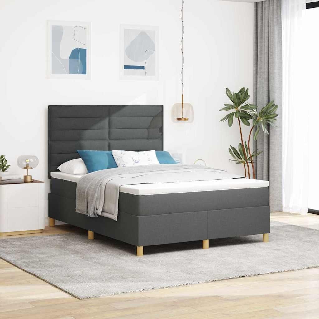 Maison Exclusive - LED Boxspringbett mit Matratze Dunkelgrau 160 x 200 cm Stoff