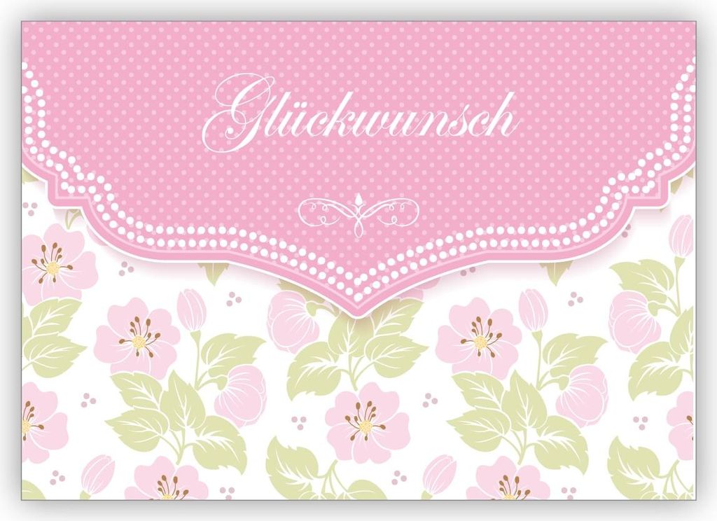4x Schöne Glückwunschkarte mit zartem Blüten Muster in rosa zur Hochzeit, Taufe, Geburt, Examen etc: Glückwunsch